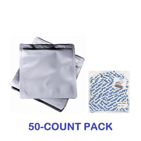 Picture of 2 Quart Mylar Zip Lock Bags + 300 cc Oxygen Absorbers (50-COUNT)