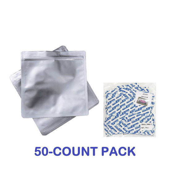 1 Quart Mylar Zip Lock Bags + 300 cc Oxygen Absorbers (50-COUNT)