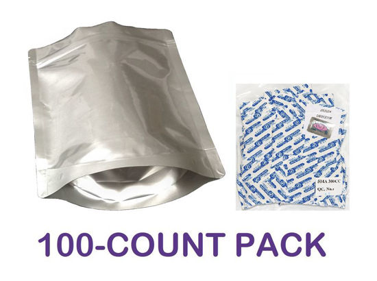 Picture of 1 Quart 7-Mil Gusseted Zip Lock Mylar Bag plus 300 CC Oxygen Absorbers (100-COUNT)