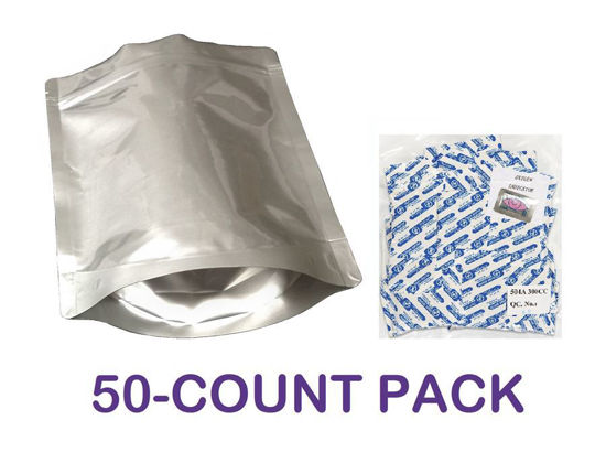 Picture of 1 Quart 7-Mil Gusseted Zip Lock Mylar Bag plus 300 CC Oxygen Absorbers (50-COUNT)