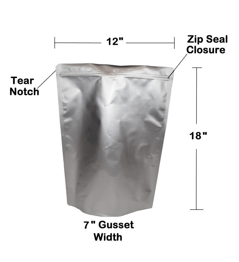 2.5 Gallon 7MIL Gusseted Zip Lock Mylar Bags.