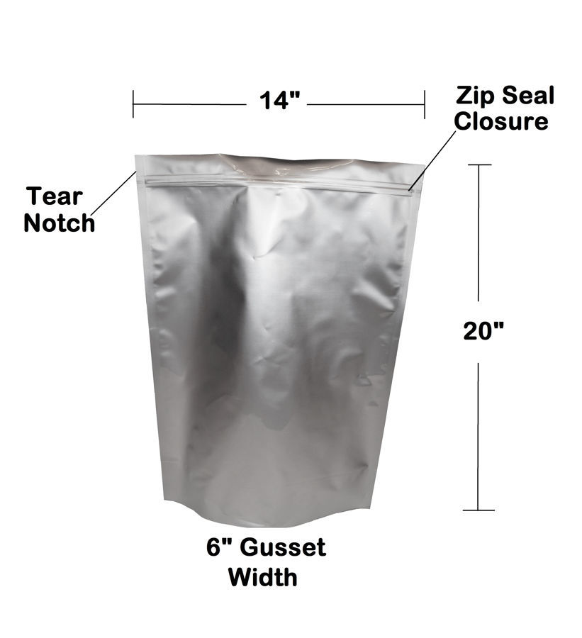 2.5 Gallon 7Mil Gusseted Zip Seal Mylar Bag plus 1000 CC Oxygen Absorbers.