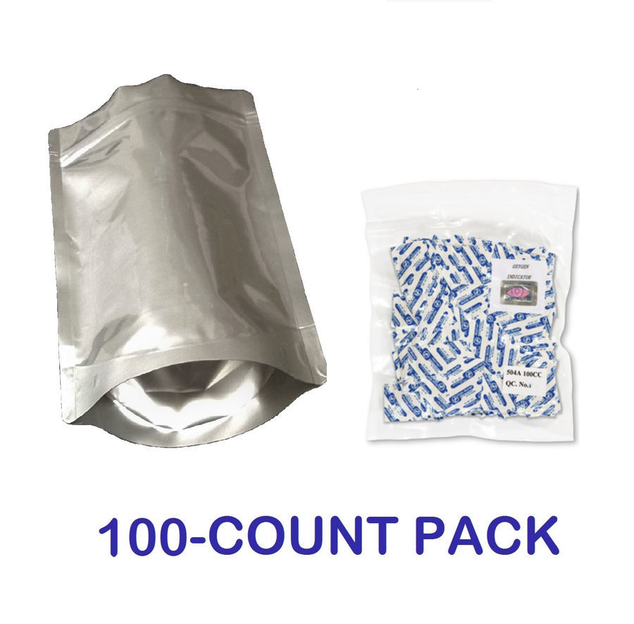 Picture of 1 Cup 7-Mil Gusseted Zip Top Mylar Bag plus 100 CC Oxygen Absorbers (100-COUNT)